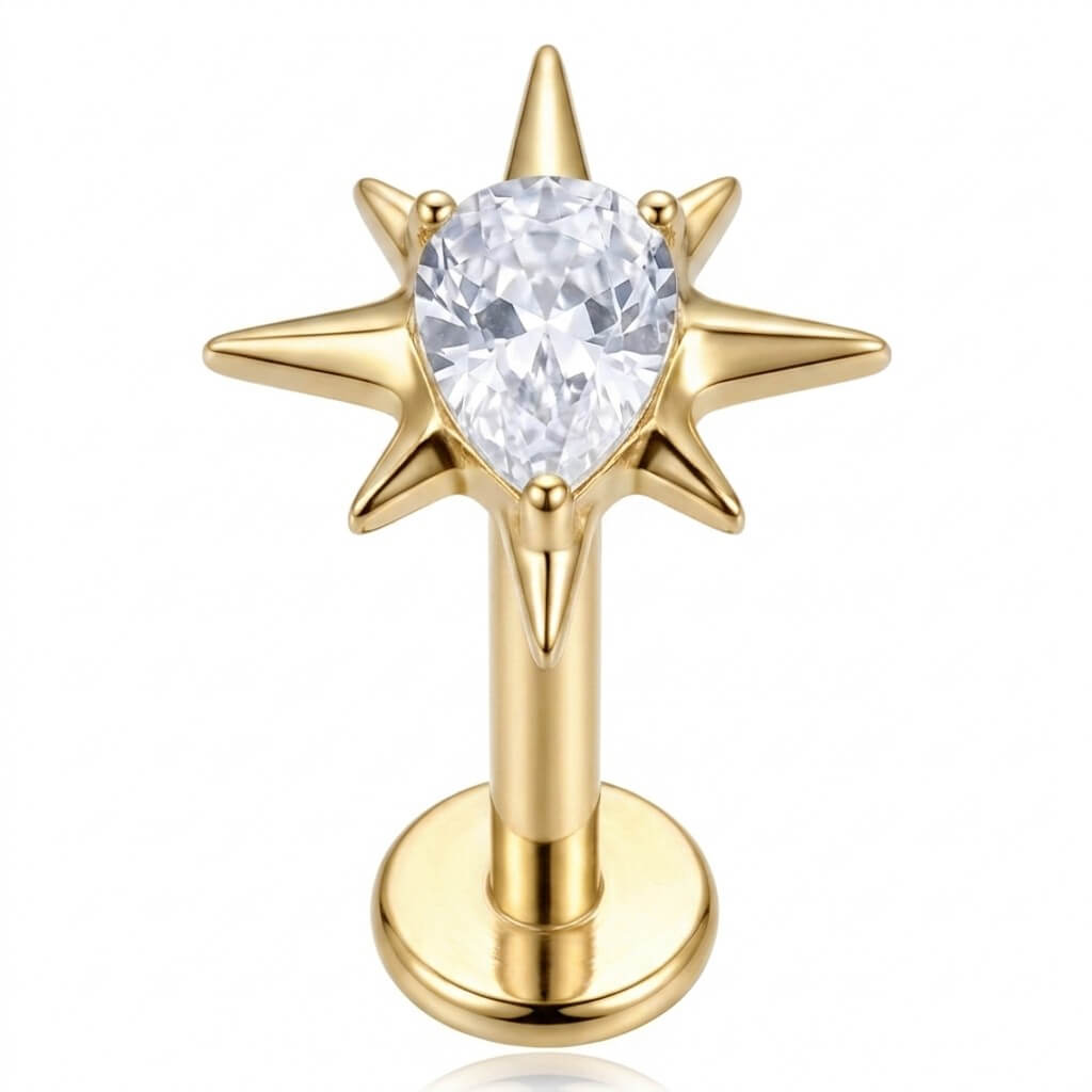 Titanium Labret Star Teardrop Zirconia Internally Threaded