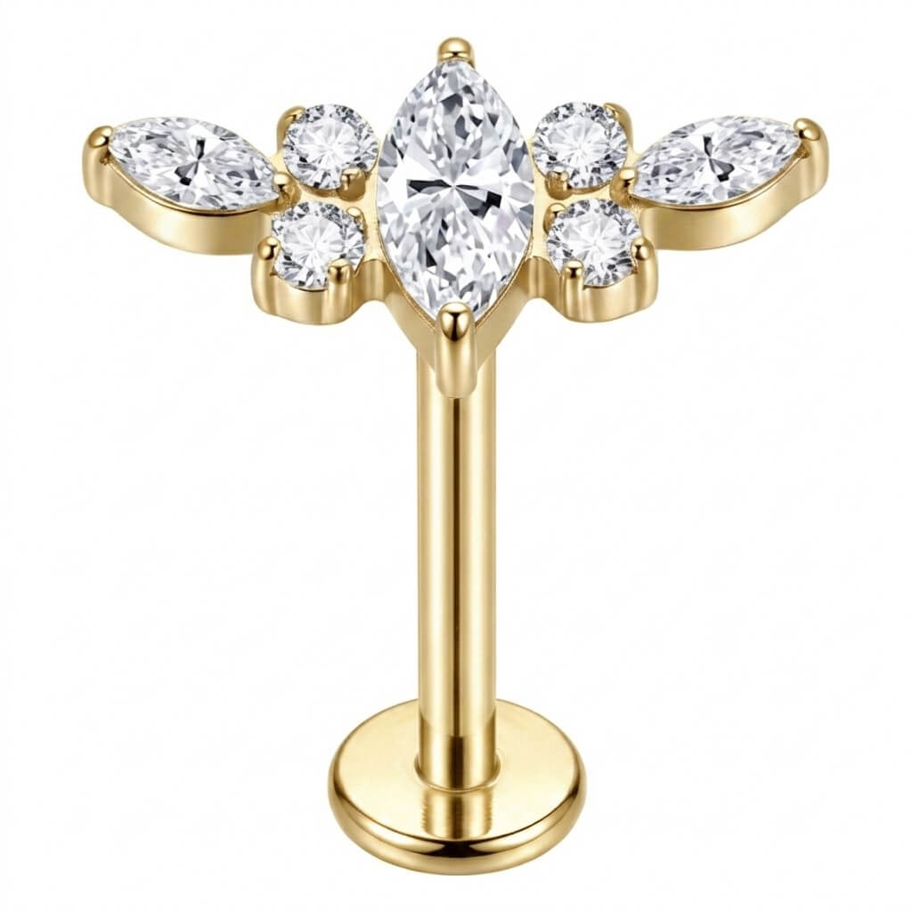 Titanium Labret Marquise Zirconia Cluster Internally Threaded